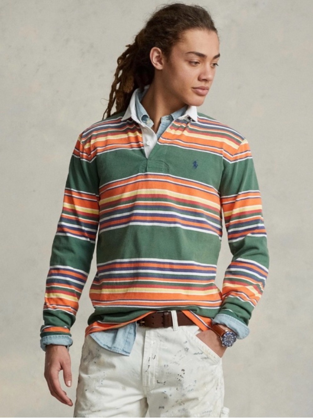 Polo Ralph Lauren The Iconic Rugby Shirt Striped Heavyweight Cotton Green Multi